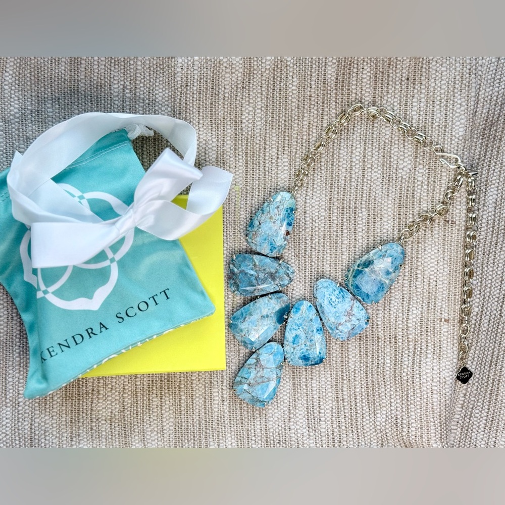Kendra Scott Harlow Necklace with Blue Apatite Gold GIFT READY new